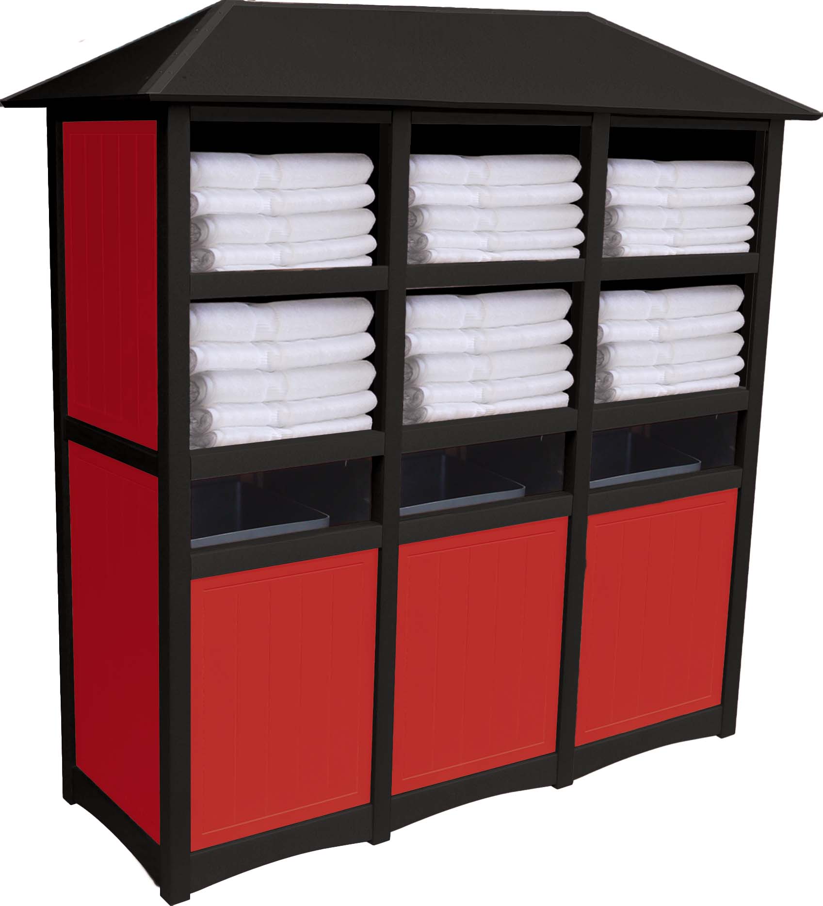 easycare hunter triple towel station with roof with red panels