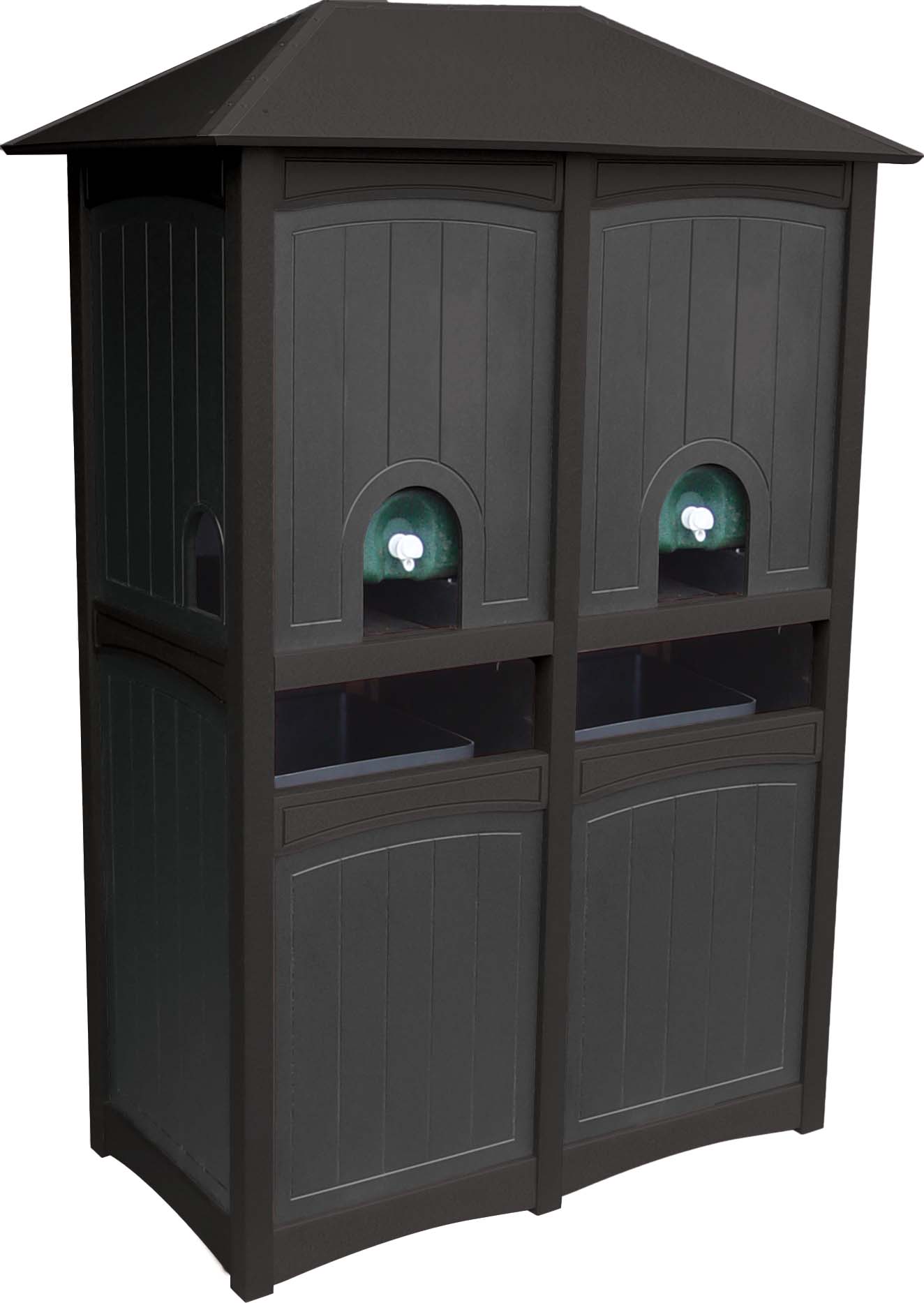 easycare emerald double water cooler enclosure with waste and recycling with black
