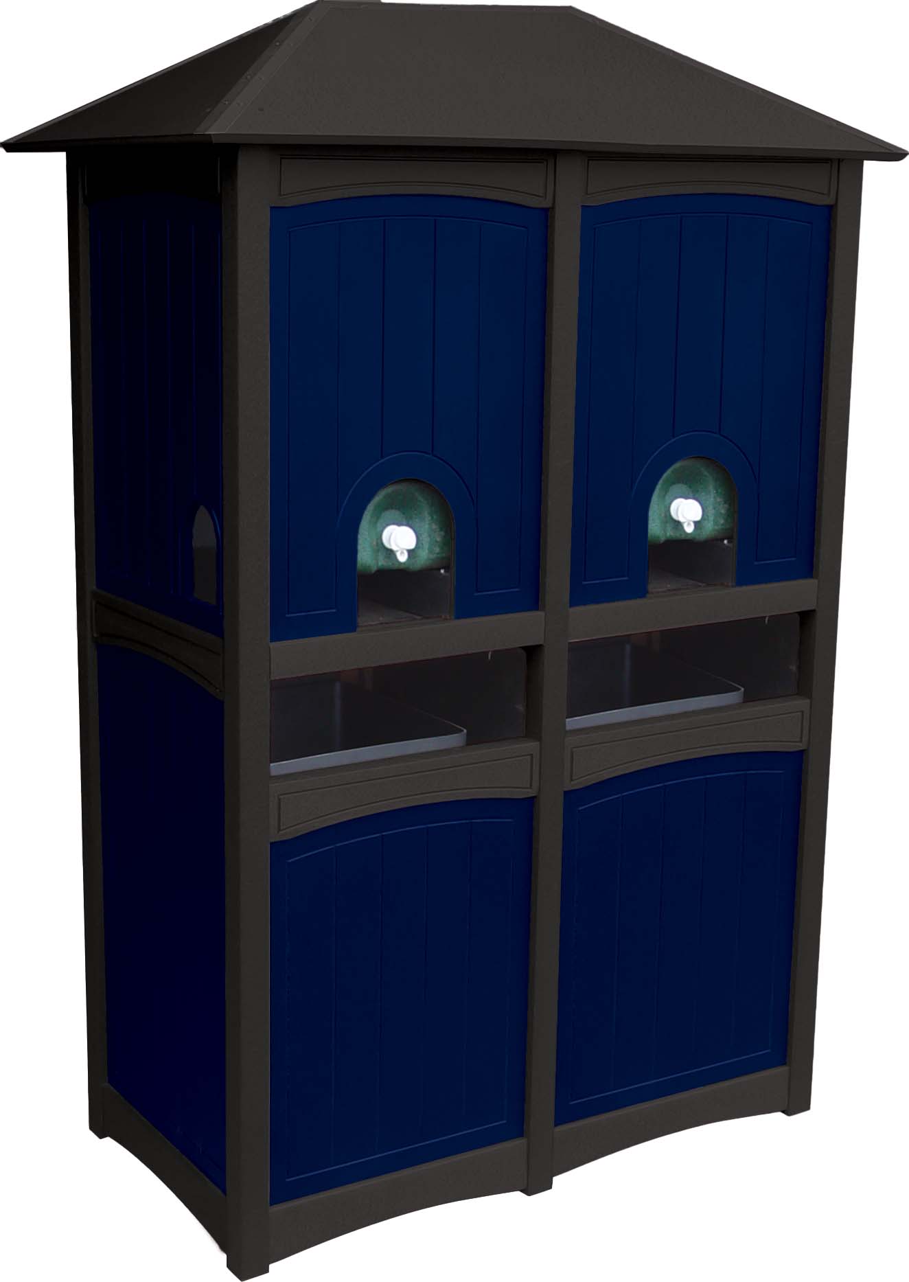 easycare emerald double water cooler enclosure with waste and recycling with patriot blue panels