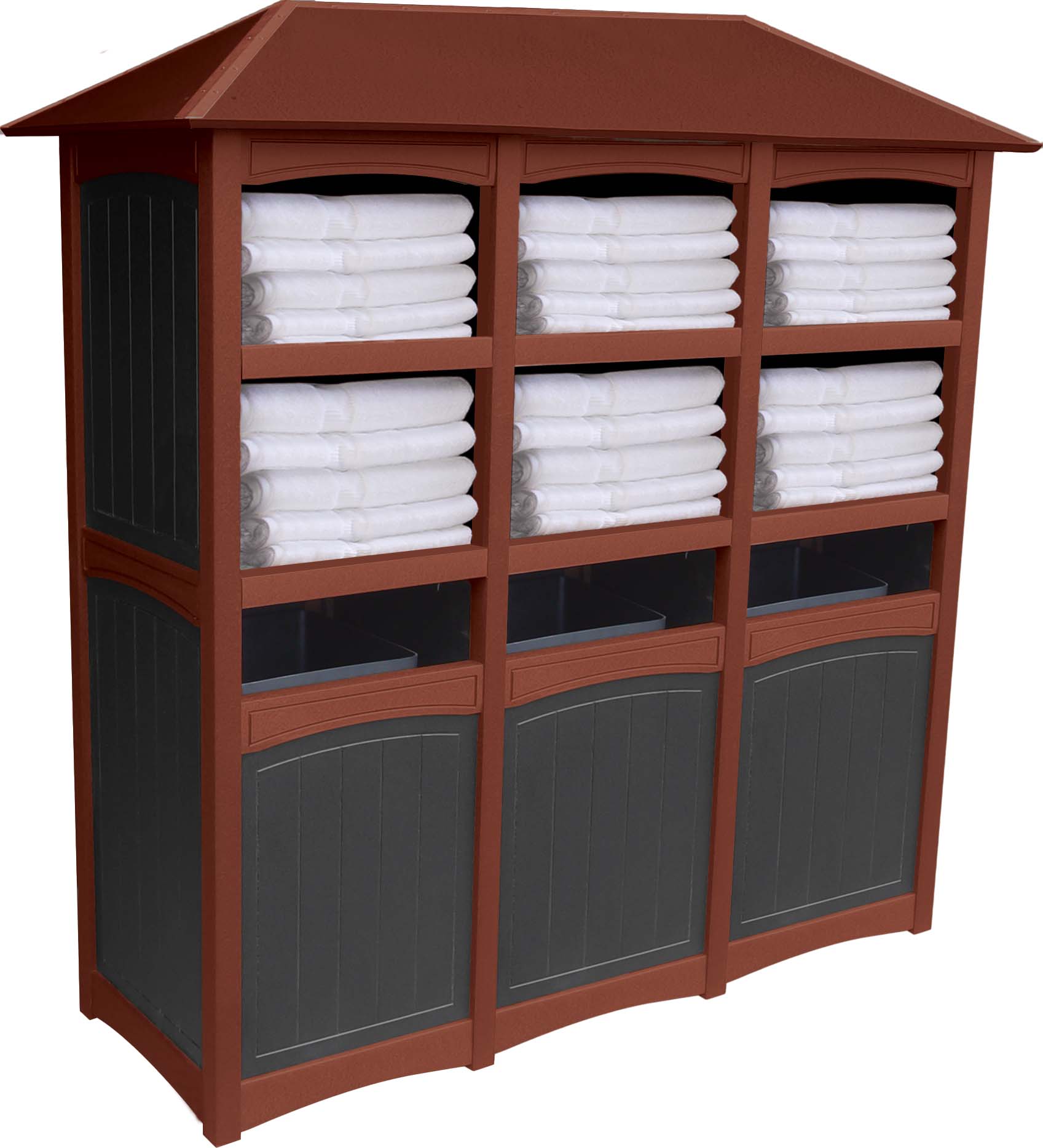 easycare emerald triple towel station with roof with cherrywood frame