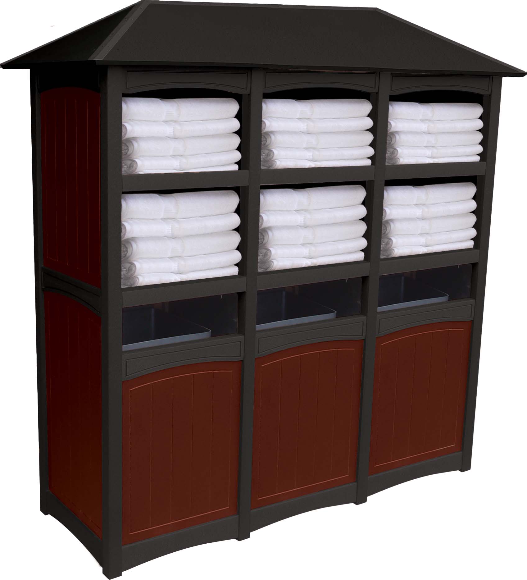 easycare emerald triple towel station with roof with cherrywood panels