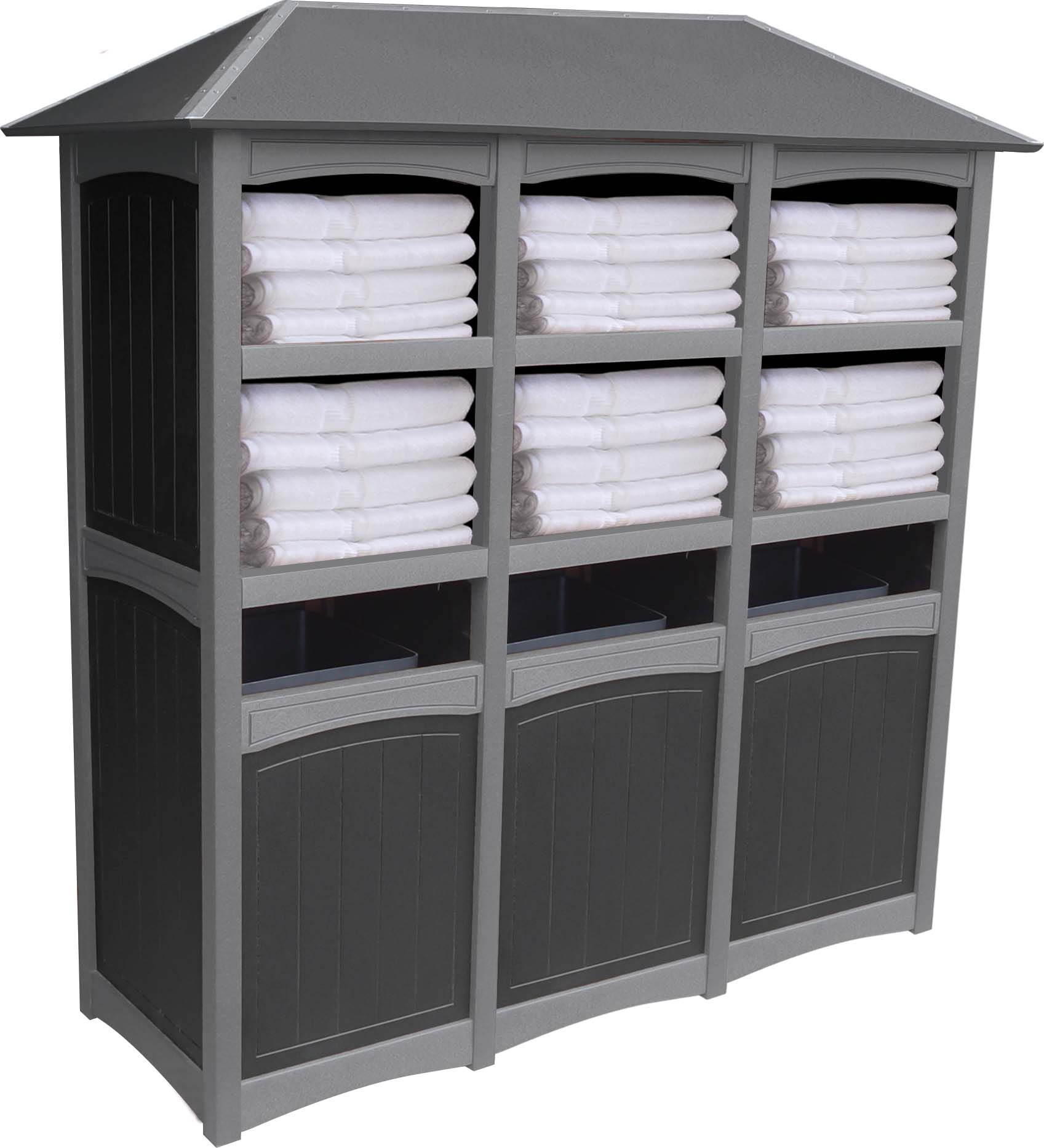 easycare emerald triple towel station with roof with gray frame