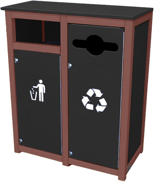 easycare spruce double 12 gallon square recycling bin with cherrywood frame