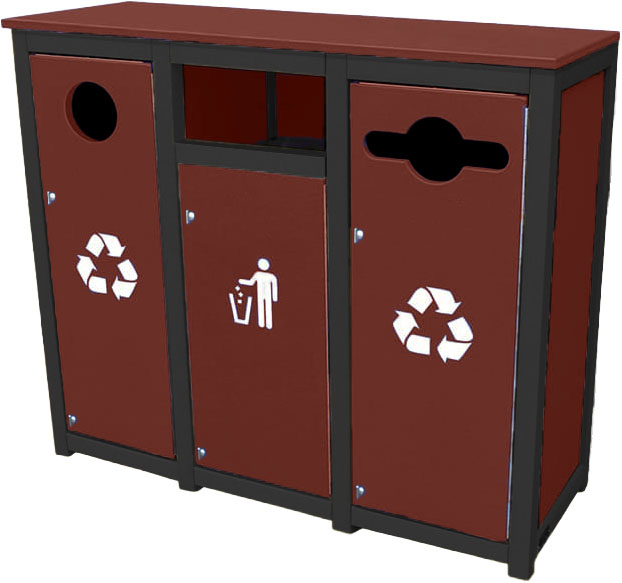 easycare spruce triple 12 gallon square recycling bin with cherrywood panels
