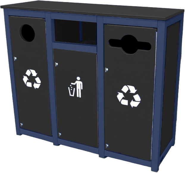 easycare spruce triple 12 gallon square recycling bin with patriot blue frame