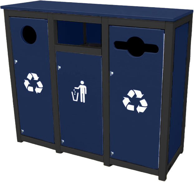 easycare spruce triple 12 gallon square recycling bin with patriot blue panels