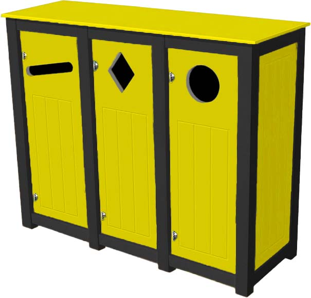 easycare hunter triple 12 gallon square recycling bin with yellow panels