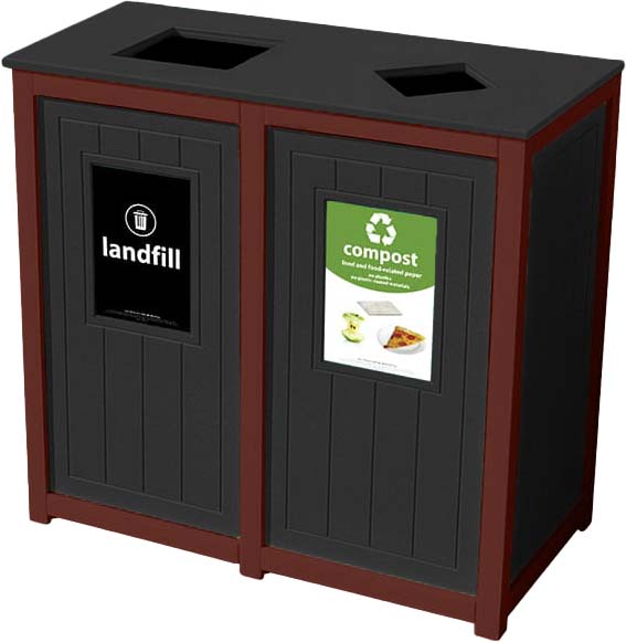 easycare spruce double 18 gallon square recycling bin with cherrywood frame
