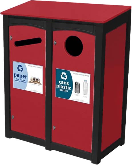 easycare emerald double 18 gallon square recycling bin with red panels