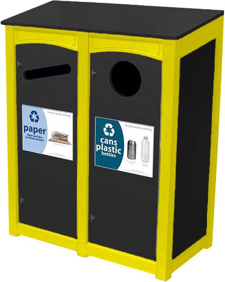 easycare emerald double 18 gallon square recycling bin with yellow frame