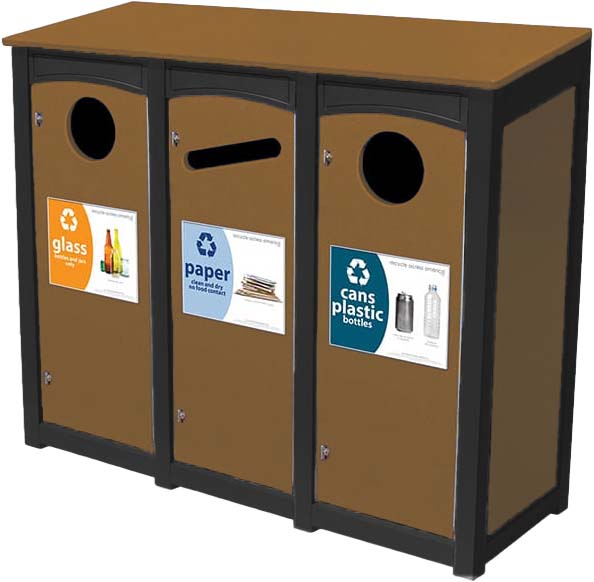 easycare emerald triple 18 gallon square recycling bin with cedar panels