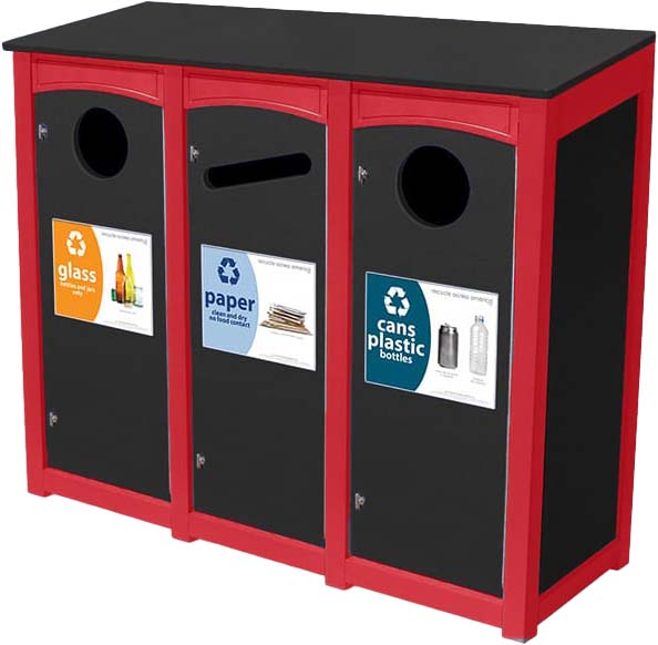 easycare emerald triple 18 gallon square recycling bin with red frame