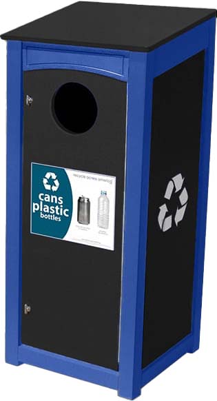 easycare emerald 18 gallon square recycling bin with blue frame