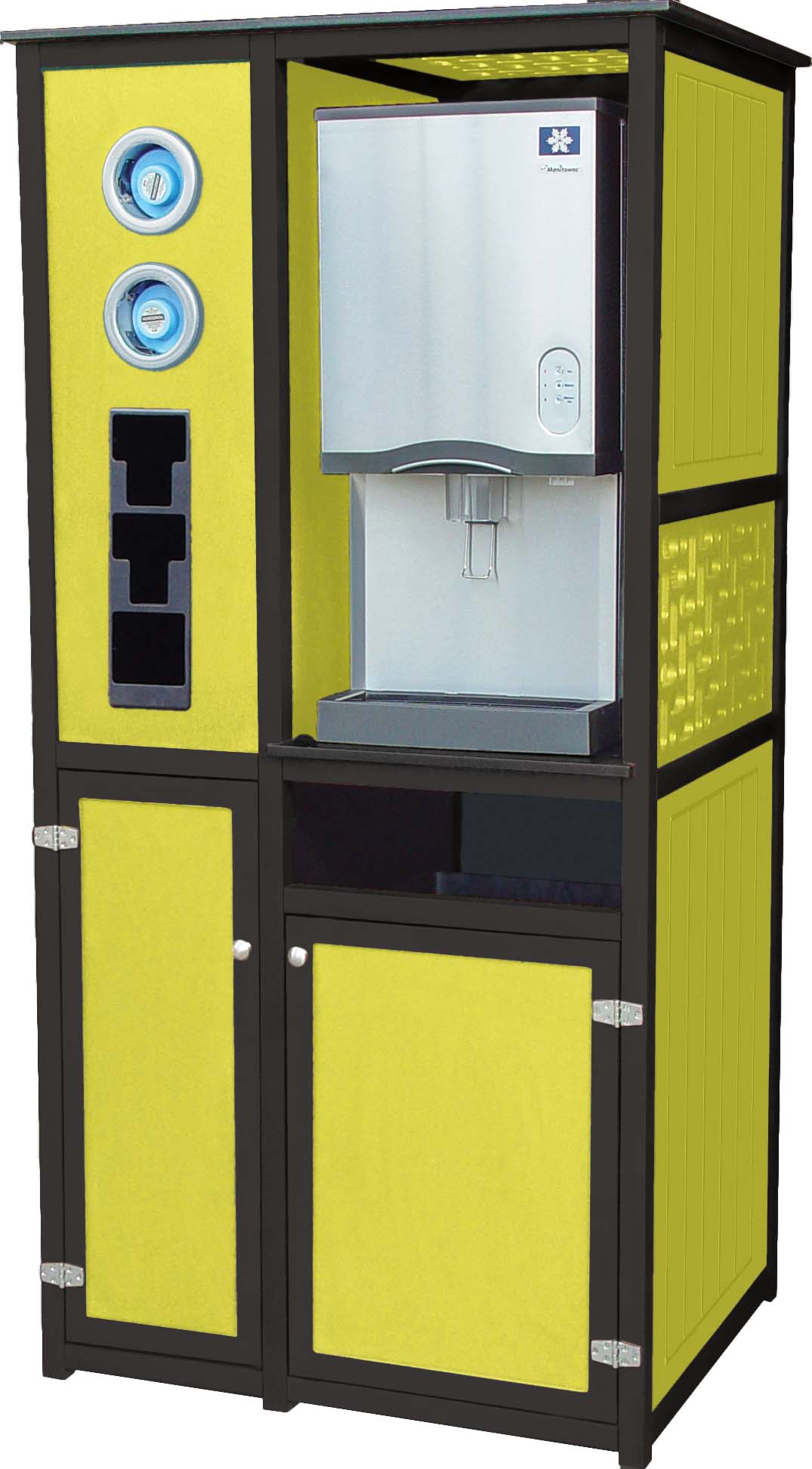 easycare spruce self service beverage station with yellow panels