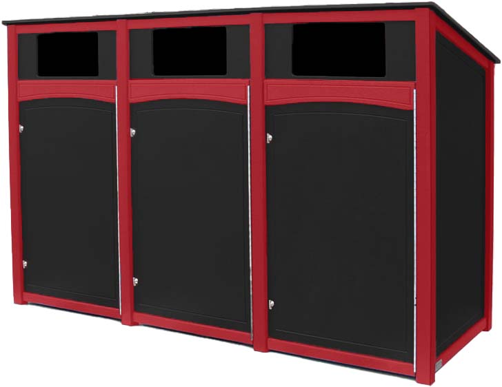easycare emerald triple 32 gallon roll cart recycling bin with red frame