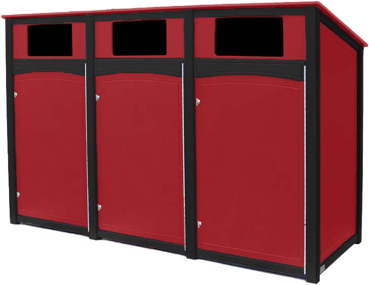 easycare emerald triple 32 gallon roll cart recycling bin with red panels