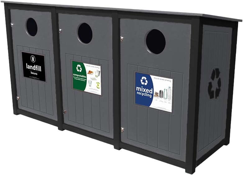 easycare hunter triple 45 gallon square recycling bin with gray panels
