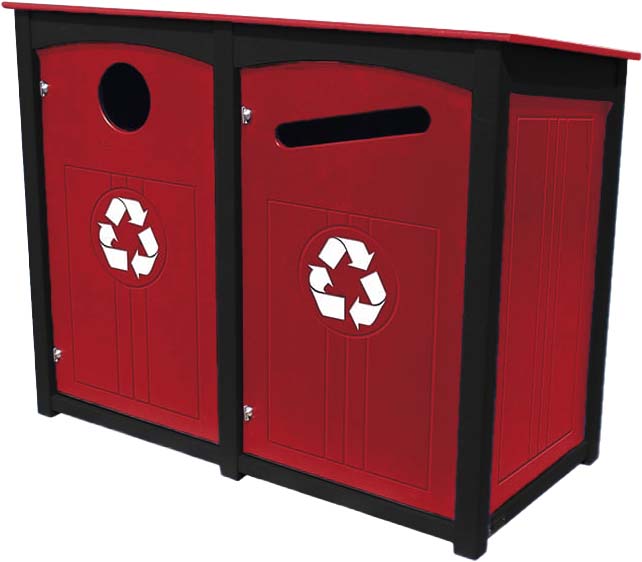 easycare emerald double 40 gallon square recycling bin with red panels