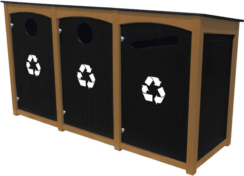 easycare emerald triple 40 gallon square recycling bin with cedar frame