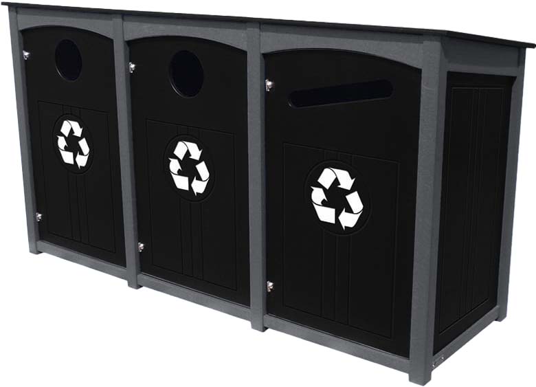 easycare emerald triple 40 gallon square recycling bin with gray frame