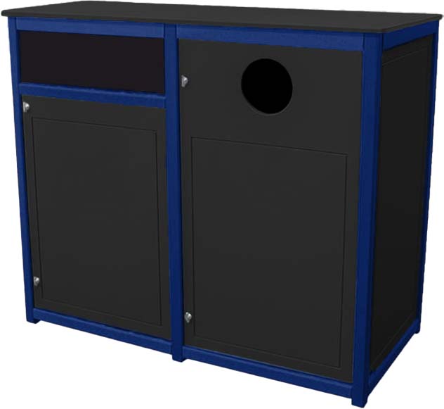 easycare spruce double 55 gallon square recycling bin with blue frame