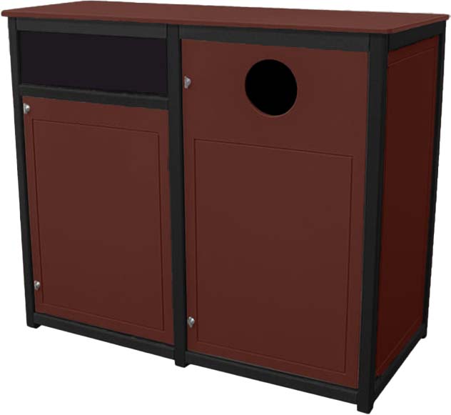 easycare spruce double 55 gallon square recycling bin with cherrywood panels