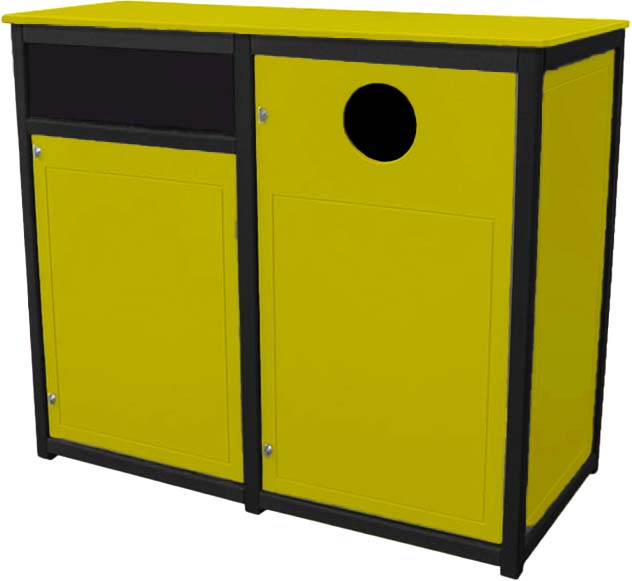 easycare spruce double 55 gallon square recycling bin with yellow panels