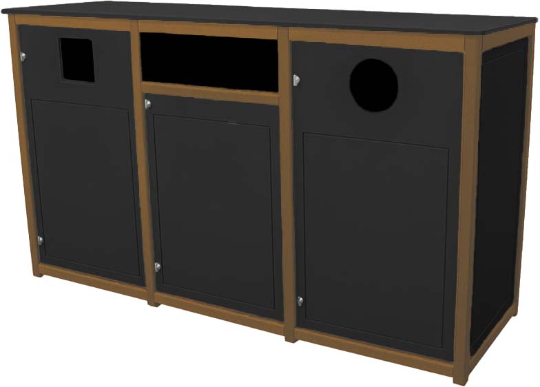 easycare spruce triple 55 gallon square recycling bin with cedar frame