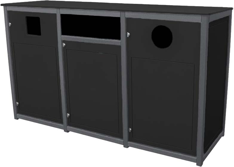 easycare spruce triple 55 gallon square recycling bin with gray frame