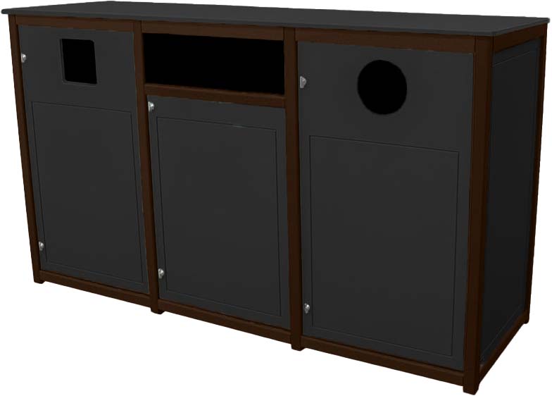 easycare spruce triple 55 gallon square recycling bin with tudor brown frame
