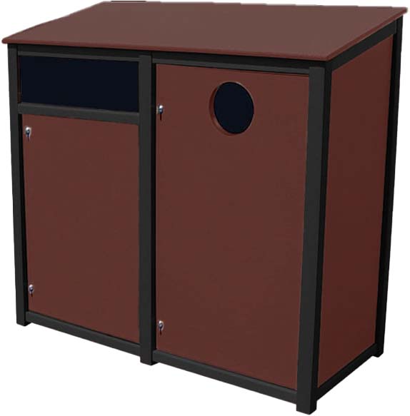 easycare hunter double 55 gallon square recycling bin with cherrywood panels