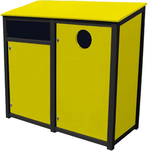 easycare hunter double 55 gallon square recycling bin with yellow panels