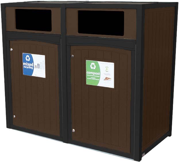 easycare emerald double 64 gallon roll cart recycling bin with tudor brown panels