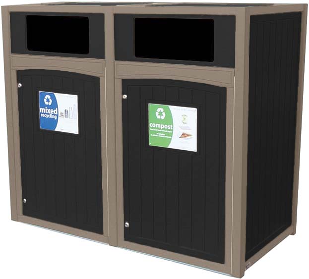 easycare emerald double 64 gallon roll cart recycling bin with weatherwood frame