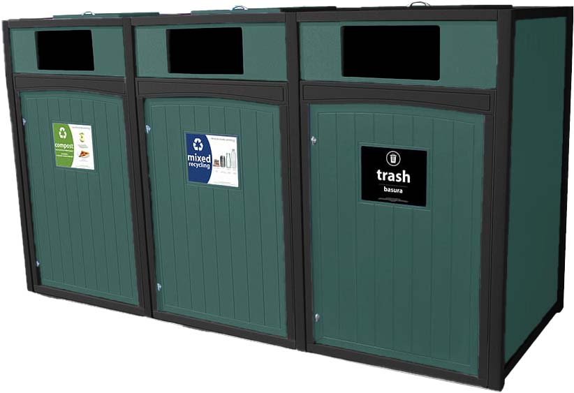 easycare emerald triple 96 gallon roll cart recycling bin with green panels