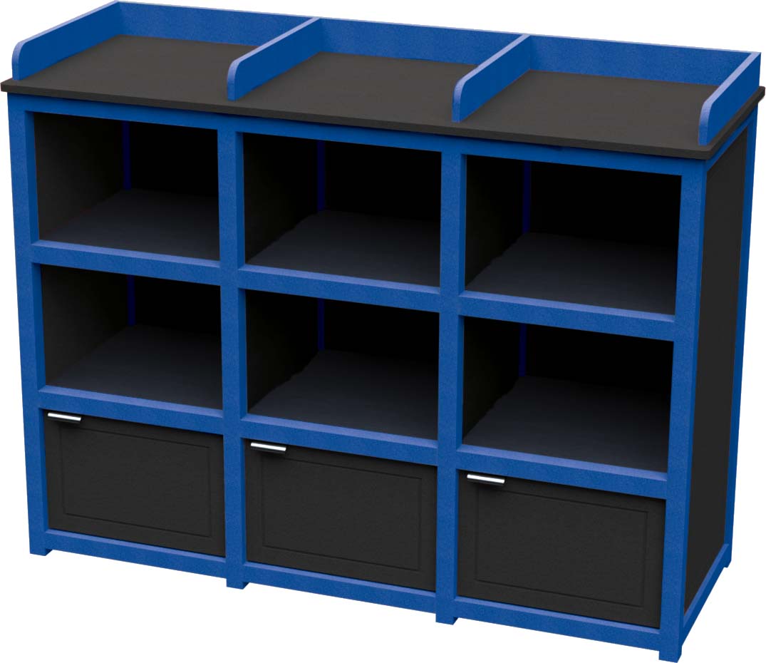 easycare spruce triple bussing station with blue frame
