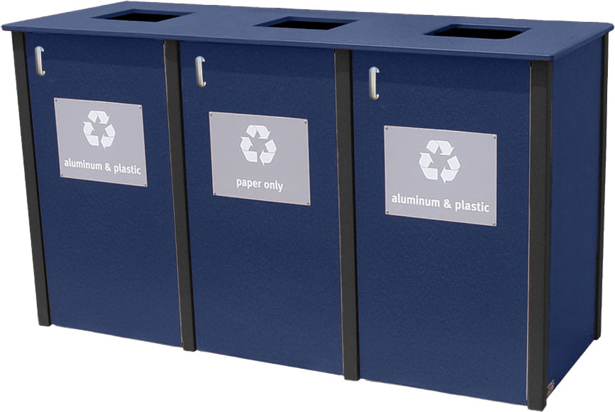 easycare brunswick triple 32 gallon square recycling bin with patriot blue panels