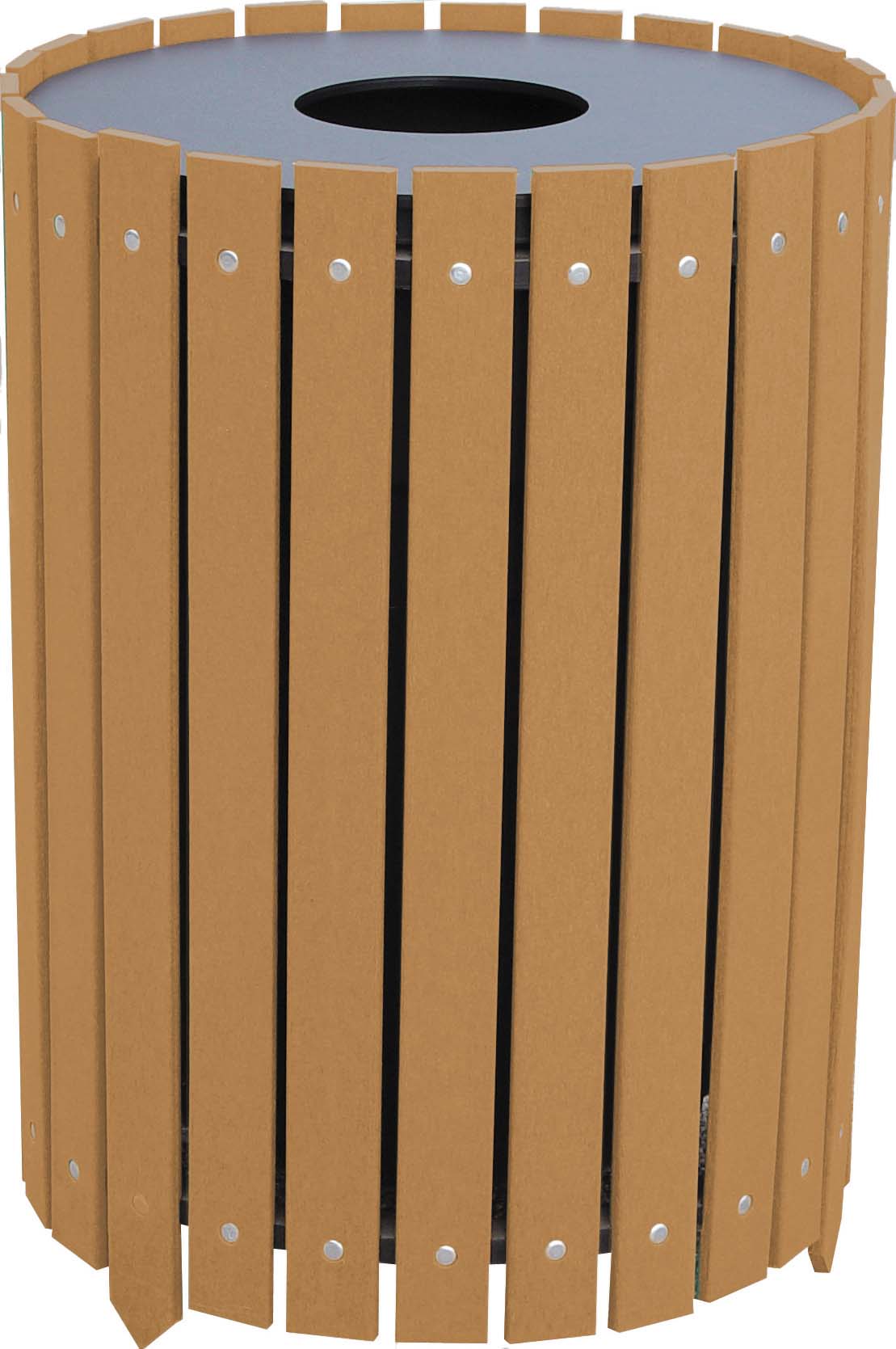 easycare viridian 55 gallon round recycling bin with cedar slats