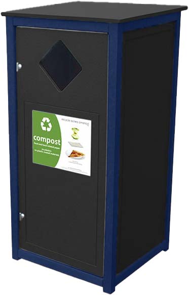 easycare spruce 32 gallon square recycling bin with patriot blue frame