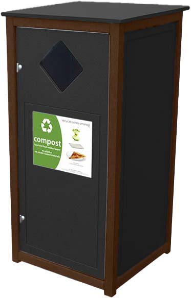easycare spruce 32 gallon square recycling bin with tudor brown frame