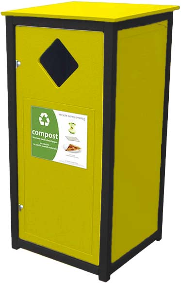 easycare spruce 32 gallon square recycling bin with yellow panels