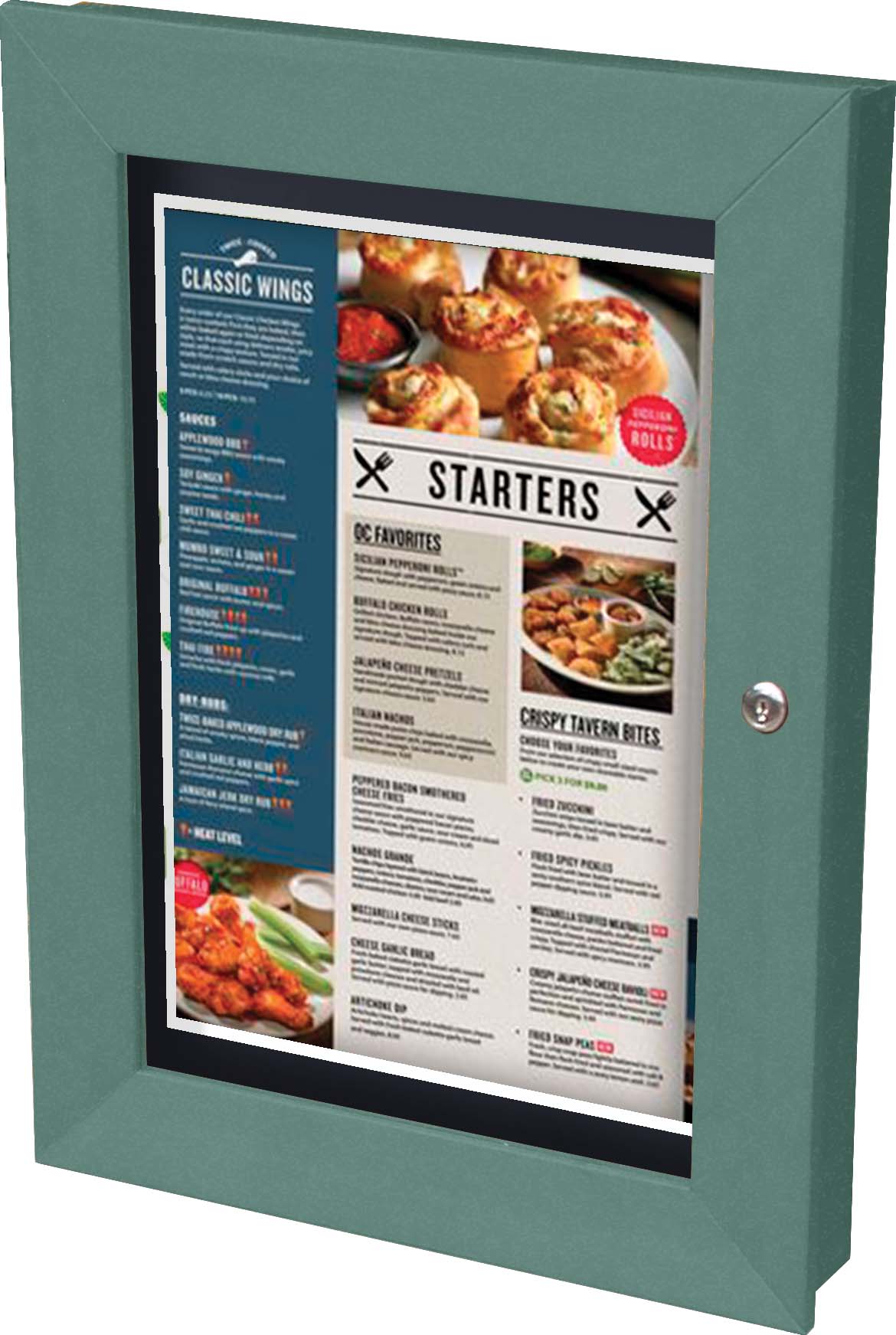 easycare menu board with green frame
